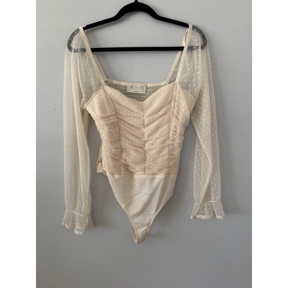 Bella‎ Ella Boutique Sheer Polka Dot Lace Bodysuit Size Large